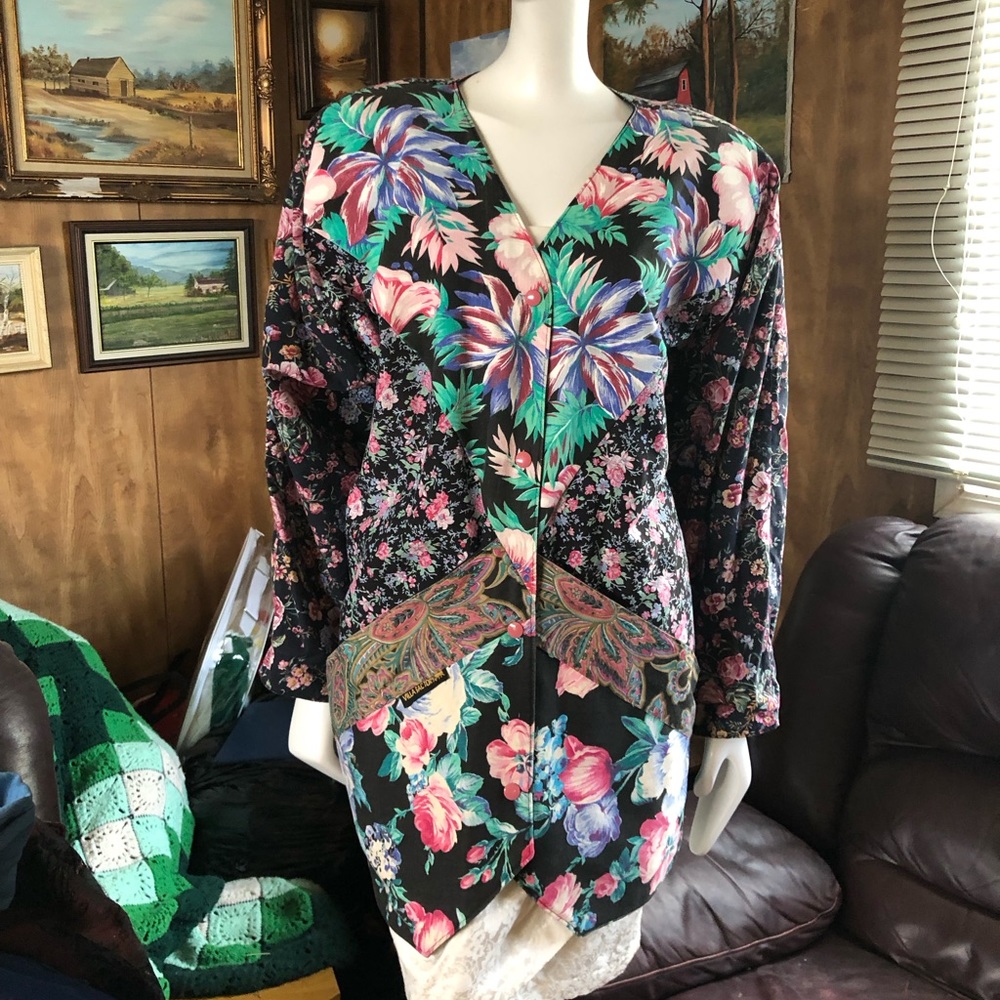 Vintage Floral Oversized Jacket Sweater Shacket